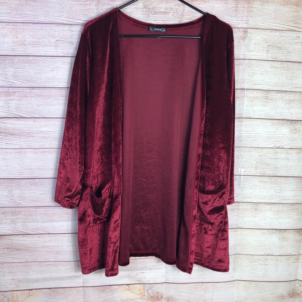 Shein Burgundy Velvet Cardigan Sz2XL‎